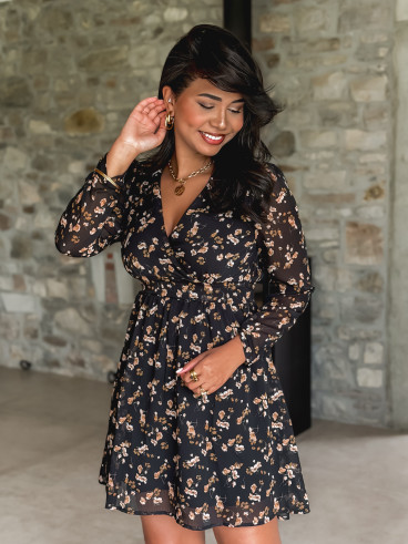 Robe courte à fleurs Dorinne - Noir Robe courte à fleurs Dorinne - Noir