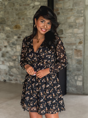 Robe courte à fleurs Dorinne - Noir Robe courte à fleurs Dorinne - Noir