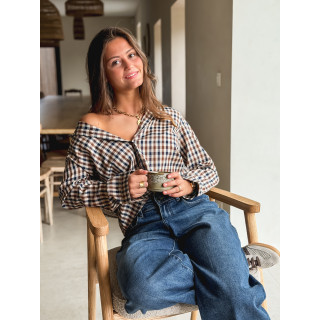 Chemise à carreaux Léliana - Bleu marine/Camel