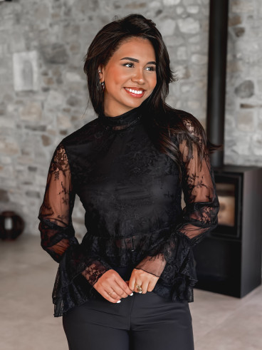 Blouse en dentelle Tulia - Noir