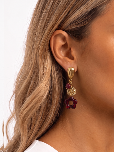 Boucles d'oreilles Luéna - Doré/Bordeaux