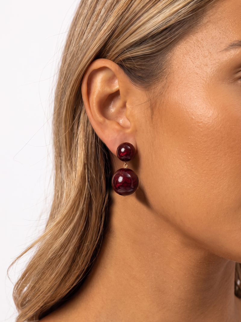 Boucles d'oreilles Nyméa - Doré/Bordeaux