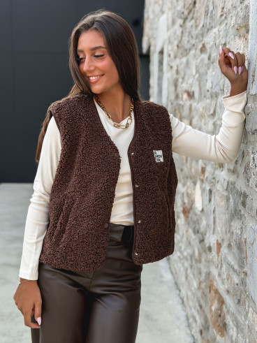 Gilet teddy Natanaëlle - Chocolat Gilet teddy Natanaëlle - Chocolat