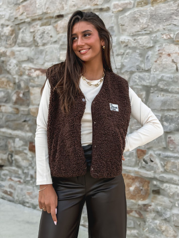Gilet teddy Natanaëlle - Chocolat Gilet teddy Natanaëlle - Chocolat