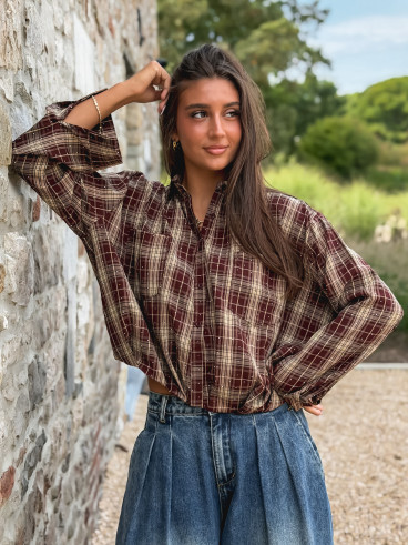 Chemise à carreaux Leandra - Bordeaux/Beige