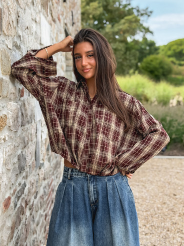 Chemise à carreaux Leandra - Bordeaux/Beige