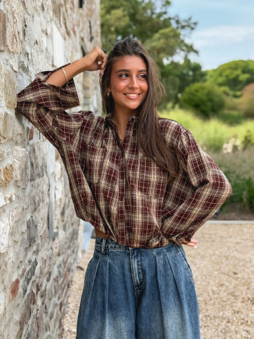 Chemise à carreaux Leandra - Bordeaux/Beige