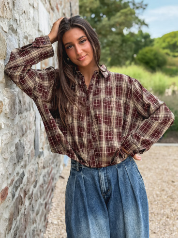 Chemise à carreaux Leandra - Bordeaux/Beige