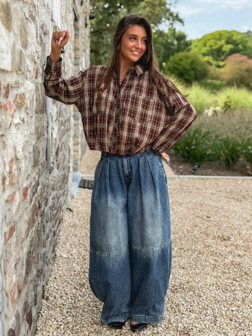 Chemise à carreaux Leandra - Bordeaux/Beige