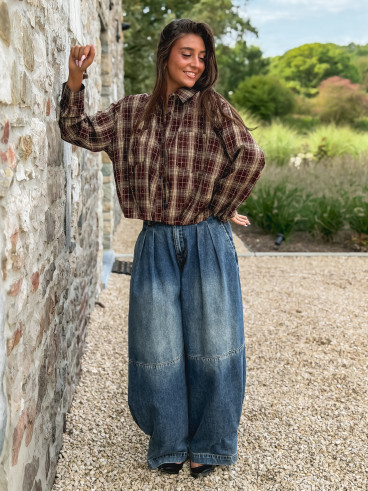 Chemise à carreaux Leandra - Bordeaux/Beige
