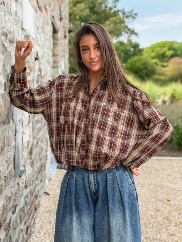 Chemise à carreaux Leandra - Bordeaux/Beige