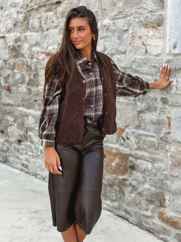 Pantacourt en simili cuir Elowene - Chocolat Pantacourt en simili cuir Elowene - Chocolat