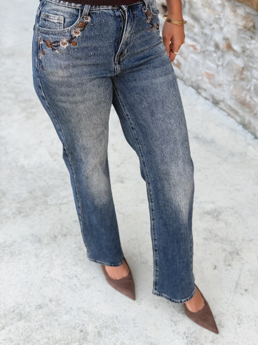 Jeans à strass Lorelei - Bleu