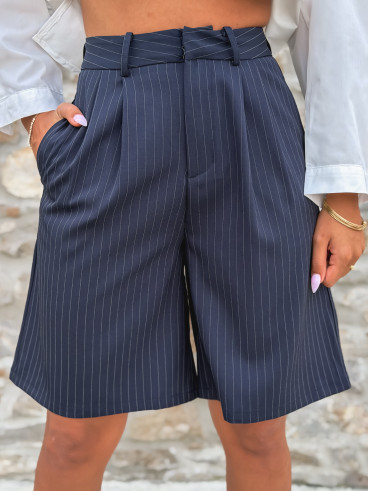 Bermuda ligné Salomé - Bleu marine Bermuda ligné Salomé - Bleu marine