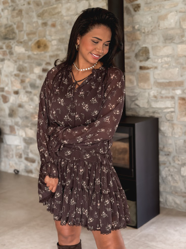 Robe courte à fleurs Ernestine - Chocolat