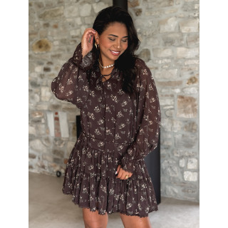 Robe courte à fleurs Ernestine - Chocolat