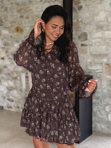 Robe courte à fleurs Ernestine - Chocolat