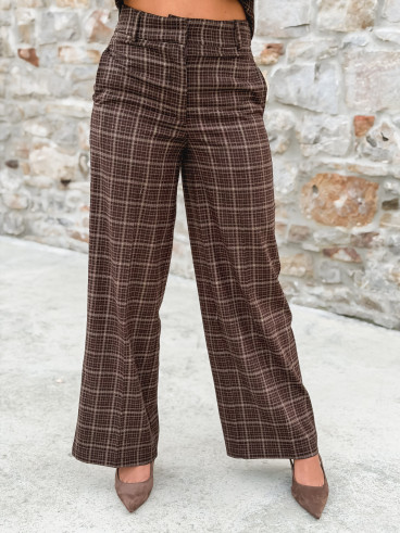 Pantalon à carreaux Ilénya - Chocolat