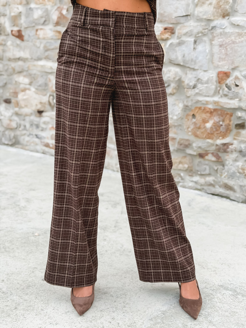 Pantalon à carreaux Ilénya - Chocolat Pantalon à carreaux Ilénya - Chocolat