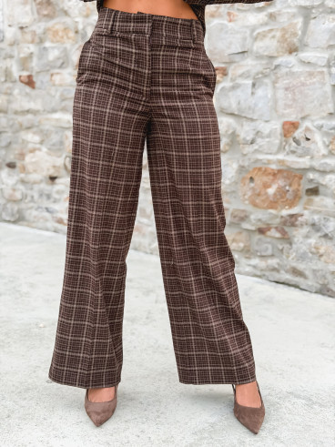 Pantalon à carreaux Ilénya - Chocolat Pantalon à carreaux Ilénya - Chocolat