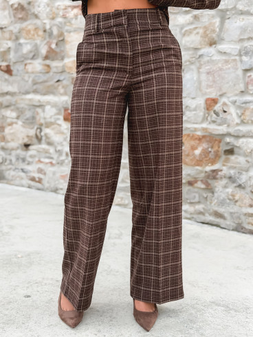 Pantalon à carreaux Ilénya - Chocolat Pantalon à carreaux Ilénya - Chocolat