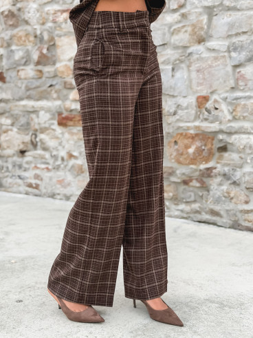 Pantalon à carreaux Ilénya - Chocolat Pantalon à carreaux Ilénya - Chocolat
