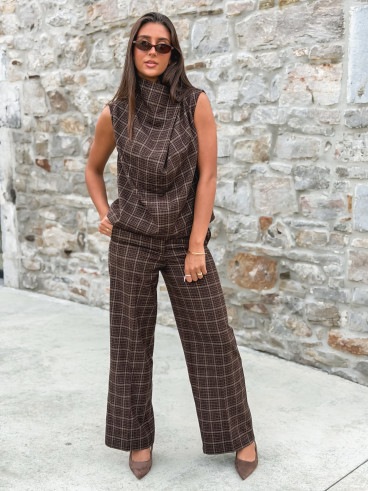 Pantalon à carreaux Ilénya - Chocolat