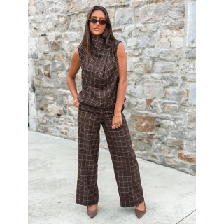 Pantalon à carreaux Ilénya - Chocolat