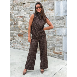 Pantalon à carreaux Ilénya - Chocolat