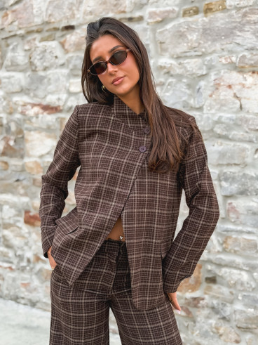 Blazer à carreaux Ilénya - Chocolat Blazer à carreaux Ilénya - Chocolat
