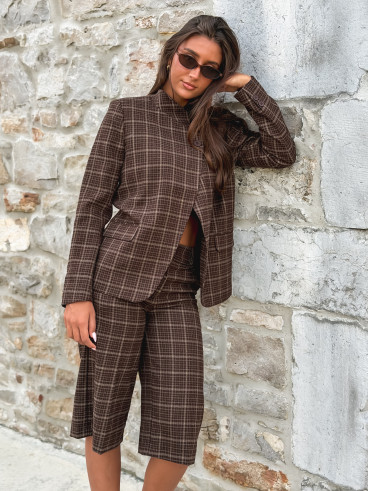 Blazer à carreaux Ilénya - Chocolat Blazer à carreaux Ilénya - Chocolat