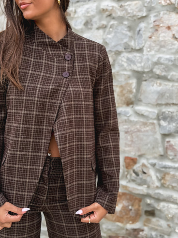 Blazer à carreaux Ilénya - Chocolat Blazer à carreaux Ilénya - Chocolat