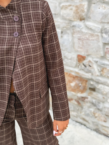 Blazer à carreaux Ilénya - Chocolat Blazer à carreaux Ilénya - Chocolat