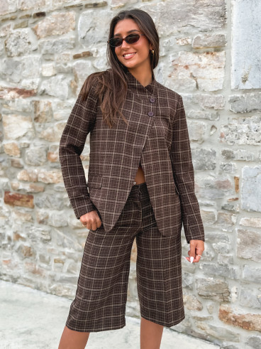Blazer à carreaux Ilénya - Chocolat