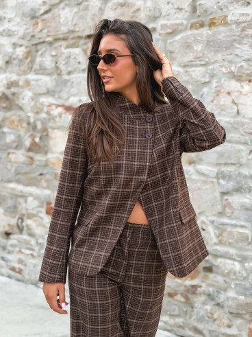 Blazer à carreaux Ilénya - Chocolat