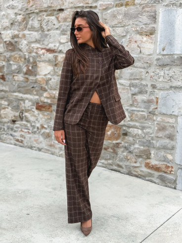 Blazer à carreaux Ilénya - Chocolat Blazer à carreaux Ilénya - Chocolat