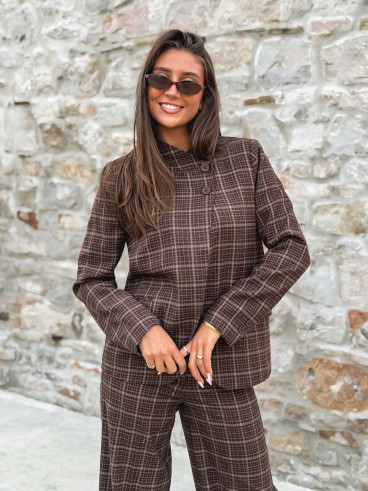 Blazer à carreaux Ilénya - Chocolat Blazer à carreaux Ilénya - Chocolat