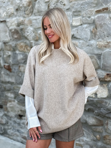 Pull manches courtes Izaline - Taupe Pull manches courtes Izaline - Taupe