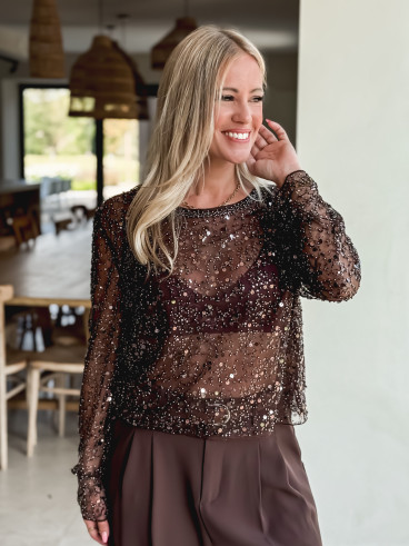 Blouse à sequins Catalyna - Chocolat