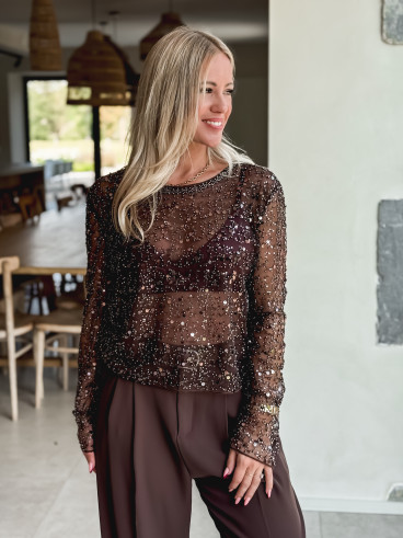 Blouse à sequins Catalyna - Chocolat