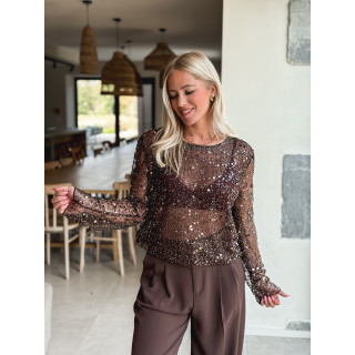 Blouse à sequins Catalyna - Chocolat