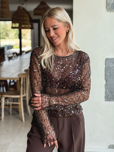 Blouse à sequins Catalyna - Chocolat