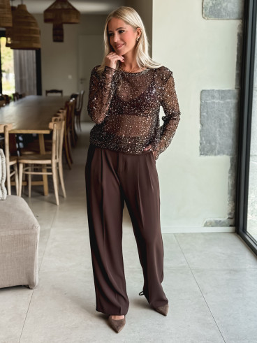 Blouse à sequins Catalyna - Chocolat