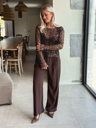 Blouse à sequins Catalyna - Chocolat