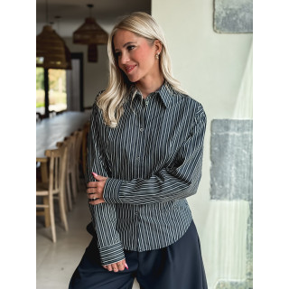 Chemise lignée florelle - Bleu marine
