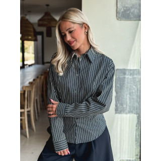 Chemise lignée florelle - Bleu marine