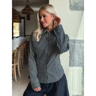 Chemise lignée florelle - Bleu marine
