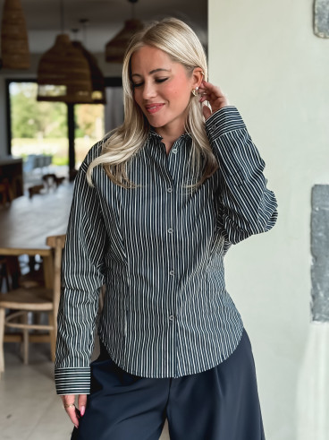 Chemise lignée florelle - Bleu marine Chemise lignée florelle - Bleu marine