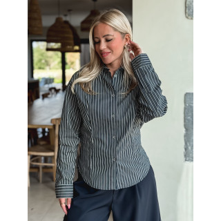 Chemise lignée florelle - Bleu marine