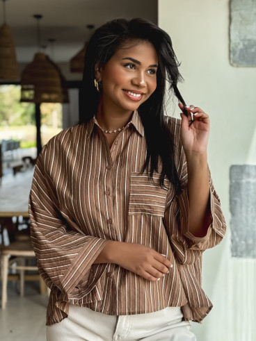 Chemise lignée Elsa - Camel